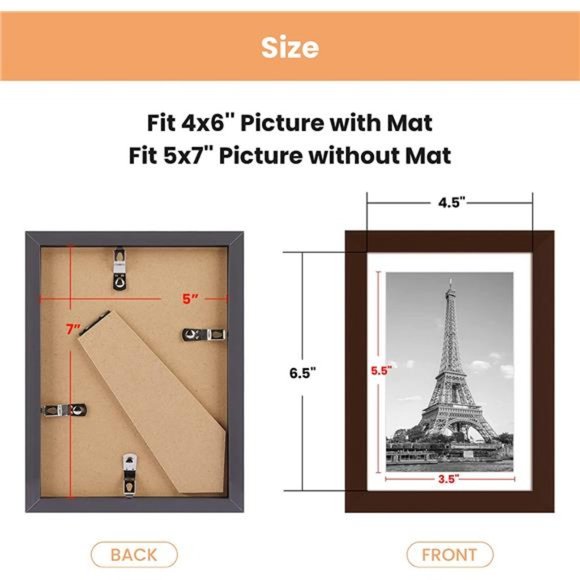 5x7 Picture Frame Set of 10, Display Pictures 4x6 with Mat or 5x7 Without Mat - Picture 5 of 6